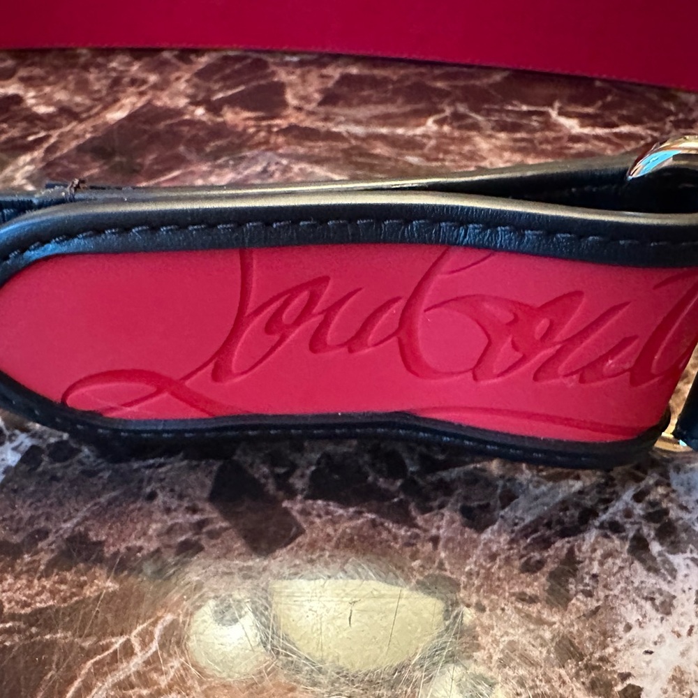 Christian Louboutin Red and Black Embossed Logo Leather Belt